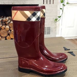 Burberry Burgundy Nova Check Rain Boots Sz 40
